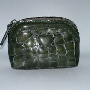 Brighton Green Croc Embossed Patent Leather Heart Coin Purse Zip Pouch